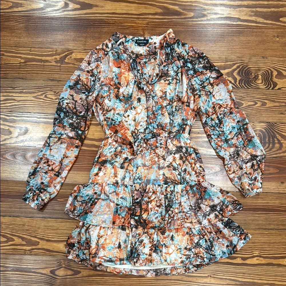 Bebe Multicolor Abstract Long Sleeve Dress